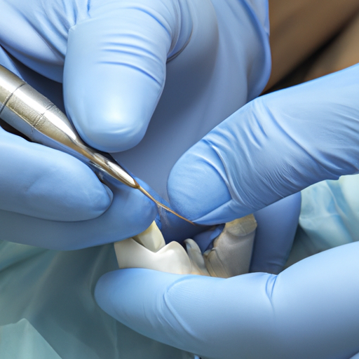 תקריב של רופא שיניים מבצע את הליך ההשתלה ביום אחד.
