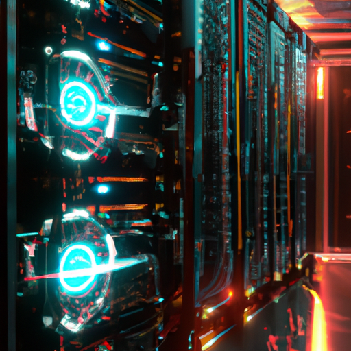 תמונה של שרת מחשב במרכז נתונים גדול עם מאווררים מסתובבים ואורות מהבהבים.